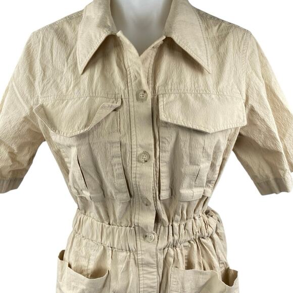 Urban Revivo Beige Short Sleeve Utility Button Up Shirt Romper Shorts Size 6 - Picture 4 of 6